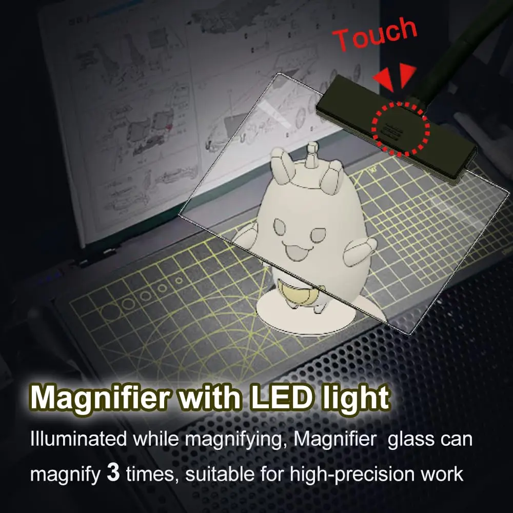 مجموعة بناء النماذج، منضدة عمل محمولة للقطع والتجميع، أدوات طقم نماذج مع أضواء LED، مكبرات #3