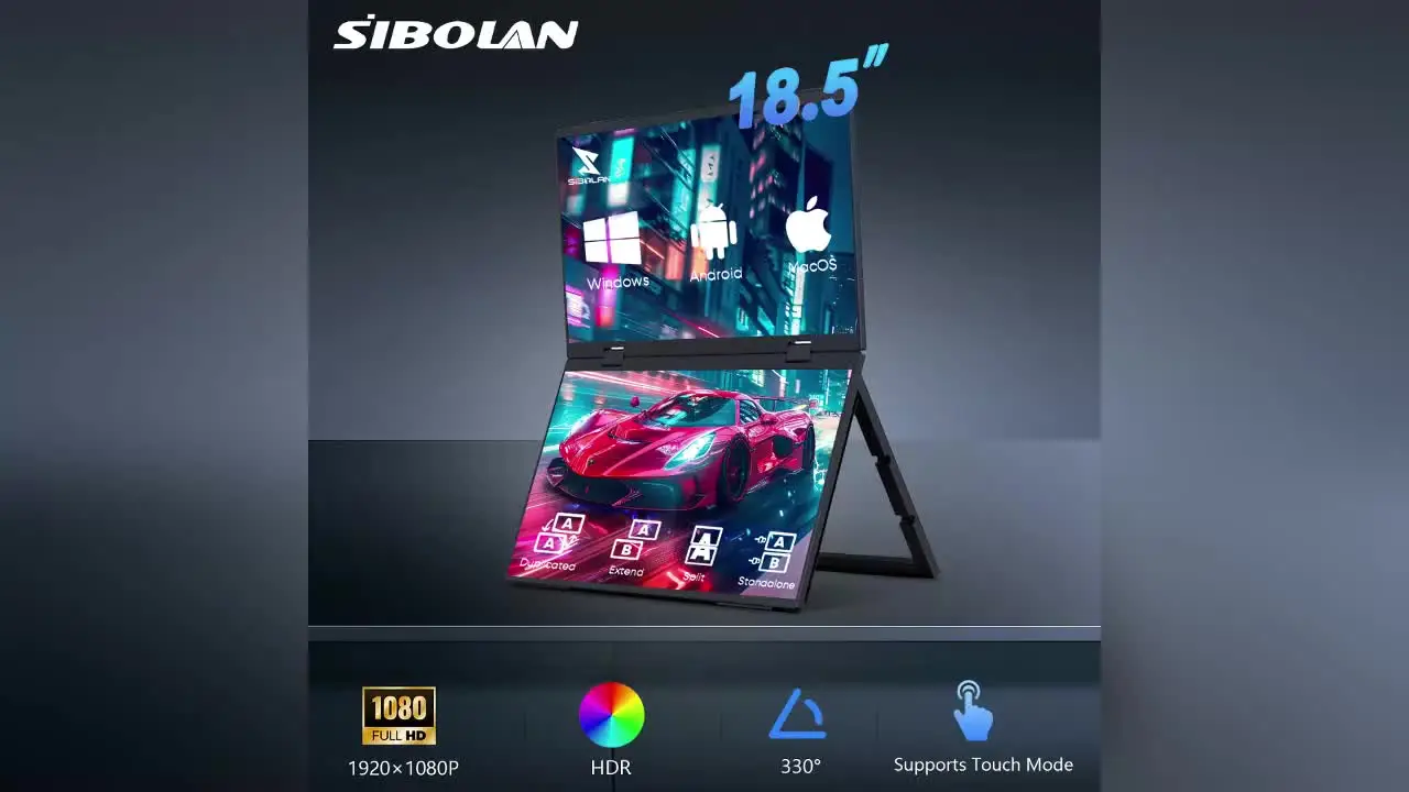 シボラン 18.5インチ ポータブル デュアルスクリーンモニター 1080P