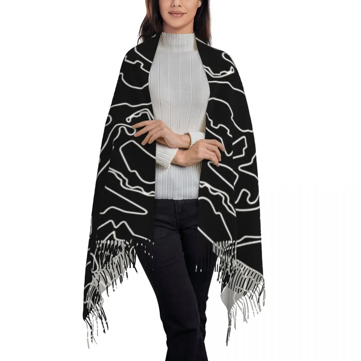 F1 2023 Tracks Scarf Tassel Scarves Women Soft Warm Shawls and Wraps Large Fall Winter Shawl Wrap