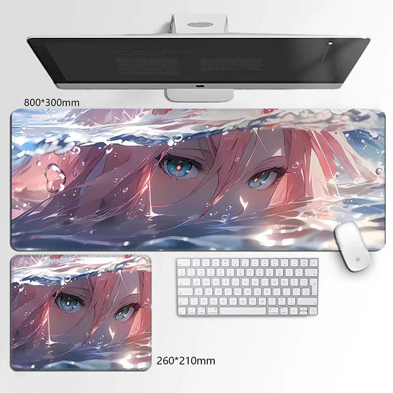 Rubber Mouse Pad, 2mm Thick Cartoon Pink Hair Girl Desk Mat, Multi Sizes 260x210/800x300, Universal For Men Women Gaming Office