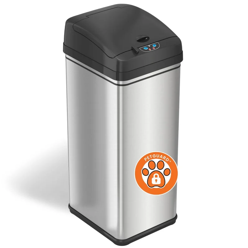 

13 gallon dog proof trash can with odor, motion sensor stainless steel kitchen trashcan garbage bin for home office work