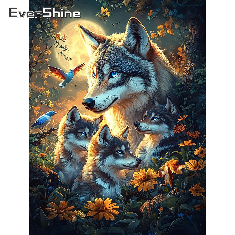 EverShine Diamant-Stickerei Tier 5D Vollbohr-Mosaik Wolf Bild Strass-Gemälde Vogel Neuerscheinung DIY Mond Wandkunst