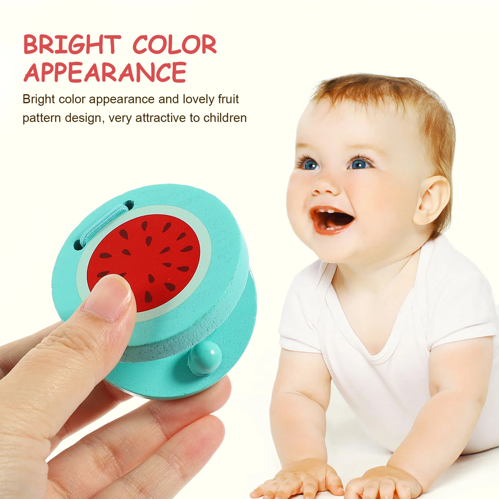 2 Stücke Holz Kinder Kastagnette Helle Frucht Muster Finger für Kleinkind Musik Lernen Auditive Stimulation Geschenk