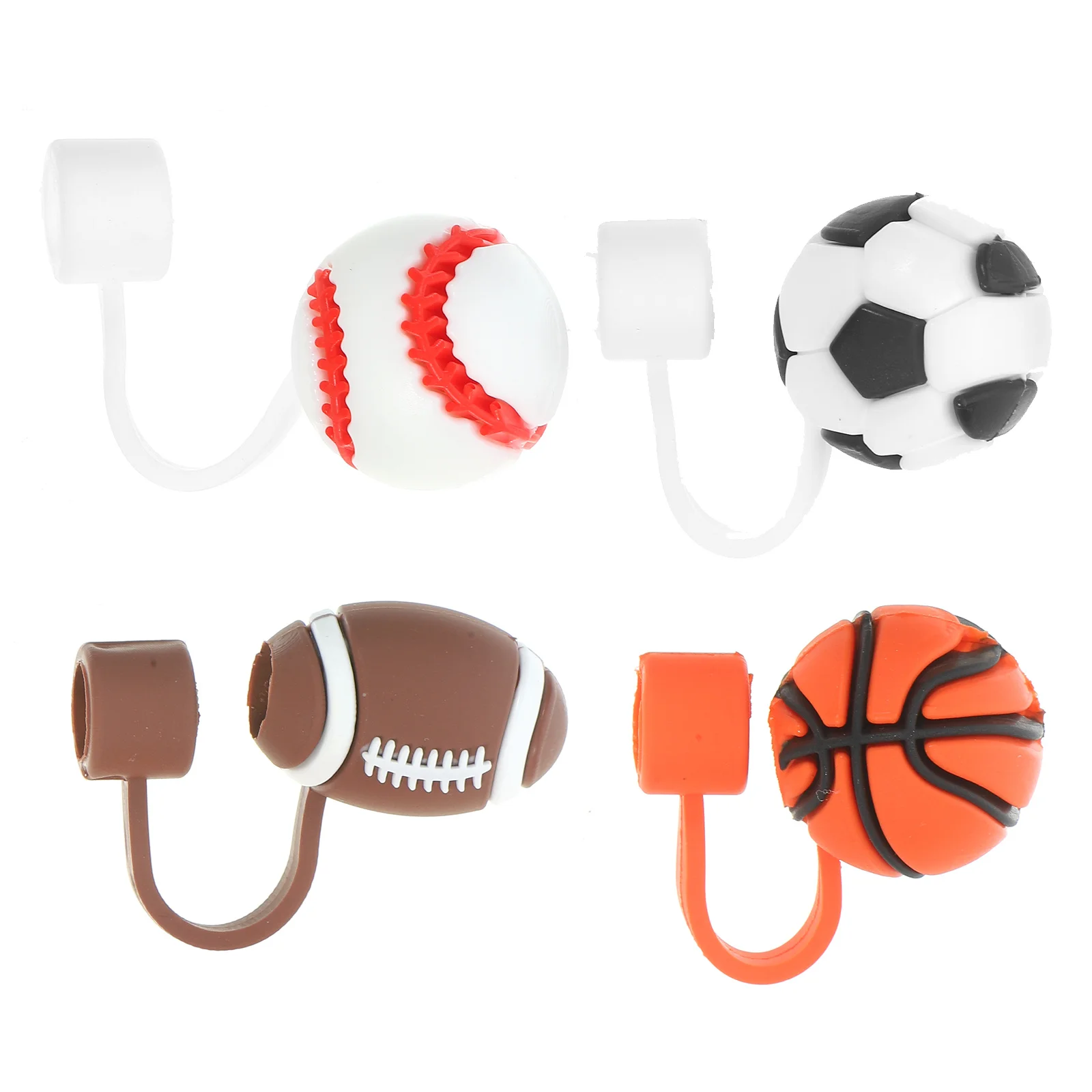 

4pcs Pvc Straw Covers Cute Dust Plug For Reusable Straws Lightweight Waterproof Protective Caps Sport Ball Design Easy Storage