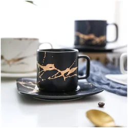 Marble coffee cup, black and white cup and saucer cup. High quality coffee cup, coffee set, saucer cup mugs cups