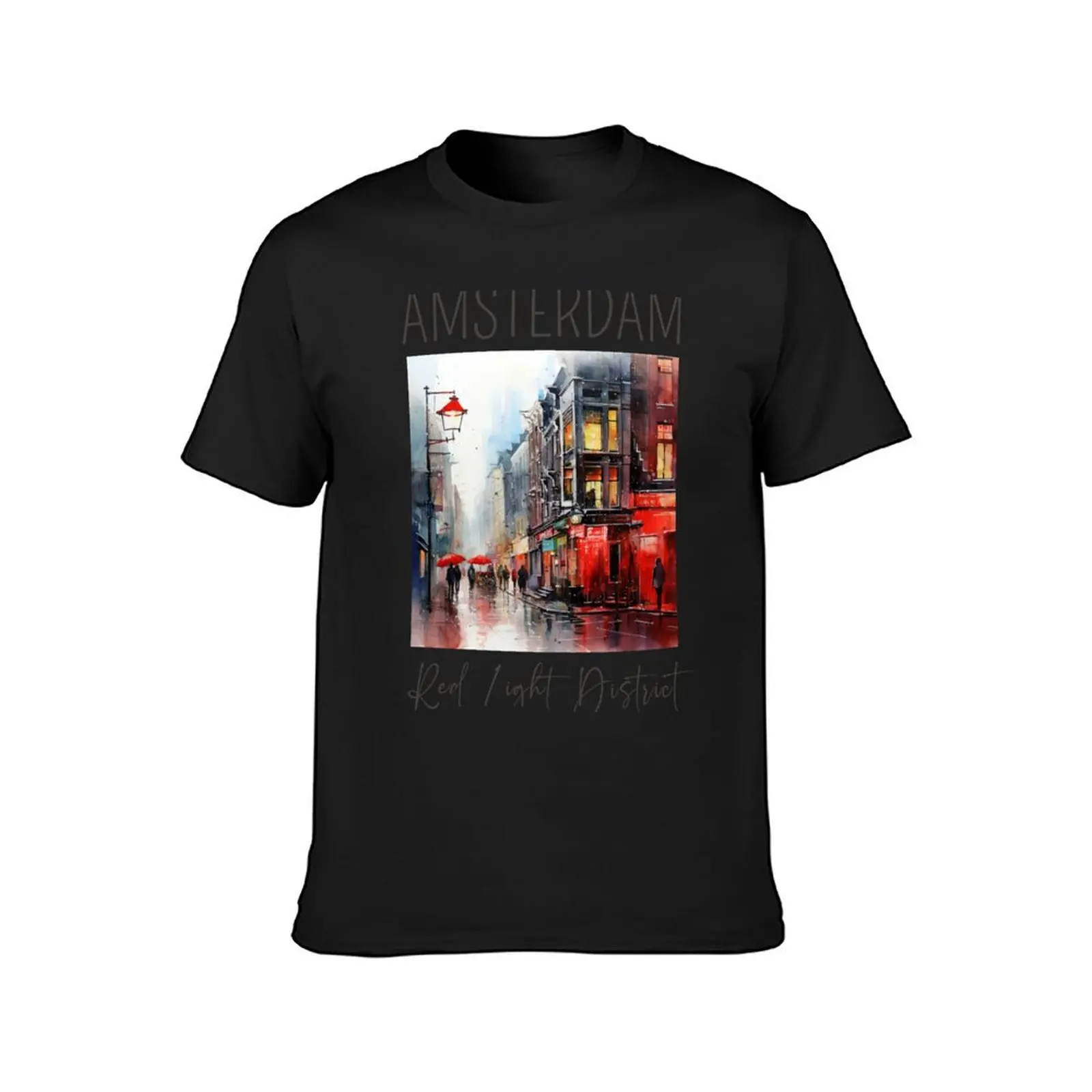 A Watercolor Design of the Red Light District - Amsterdam - Netherlands T-Shirt blacks anime clothes clothes for men