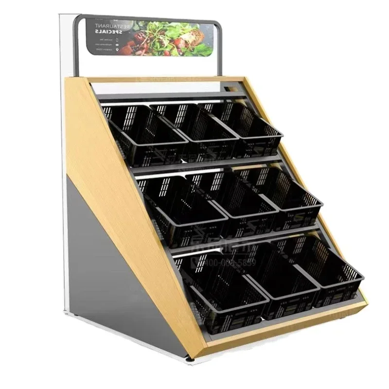 Soporte de estante de frutas y verduras de 3 capas de alta resistencia con cesta de plástico para supermercado, comestibles