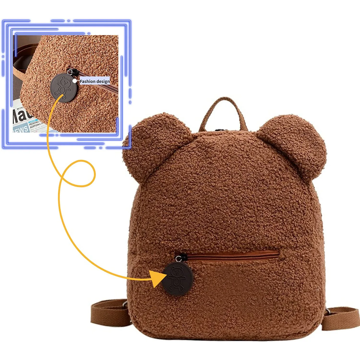 Mochila bonita bordada personalizada para la escuela, mochila de felpa con orejas de oso, Mochila pequeña Kawaii