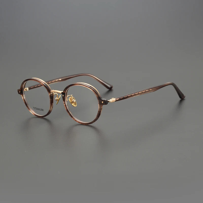 Retro round titanium glasses frame niche literary hand-carved optical prescription myopia glasses transparent frame small face