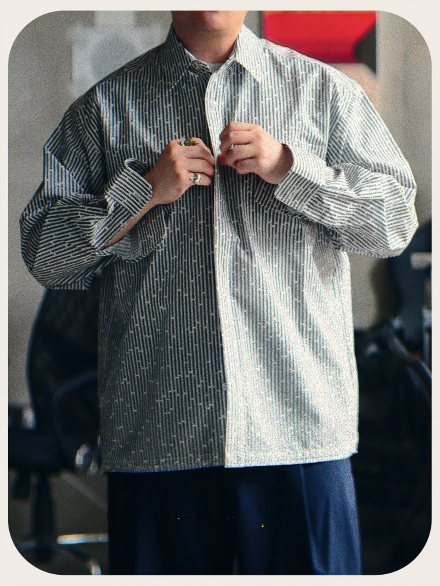 CityDive Anti-Wrinkle Striped Shirt Jacket Multi-Form Silhouette Ultra-Light Breathable Long Sleeve Commute Style Polyester F...