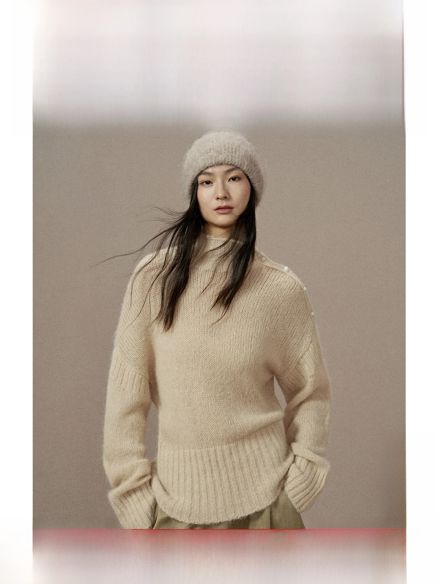 

ZhiZhi Slow Roll Silk oulder Bule High Collar Alpaca Aosphere Sweater Casual Loose Fit Women's Knitted Long Sve Top