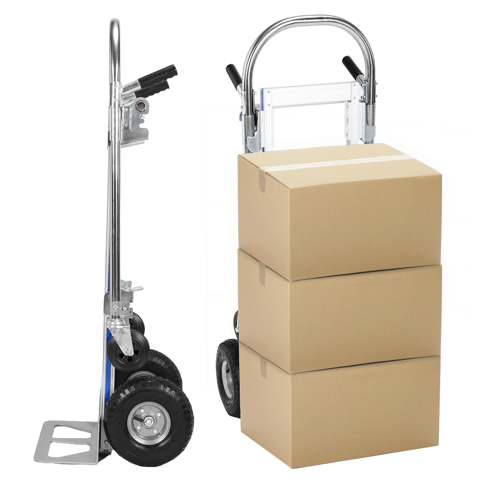 2 في 1 ألومنيوم 800 رطل سعة قابلة للتحويل دوللي مع عجلة عربة دوللي محمولة عربة قابلة للطي للنقل المتحرك