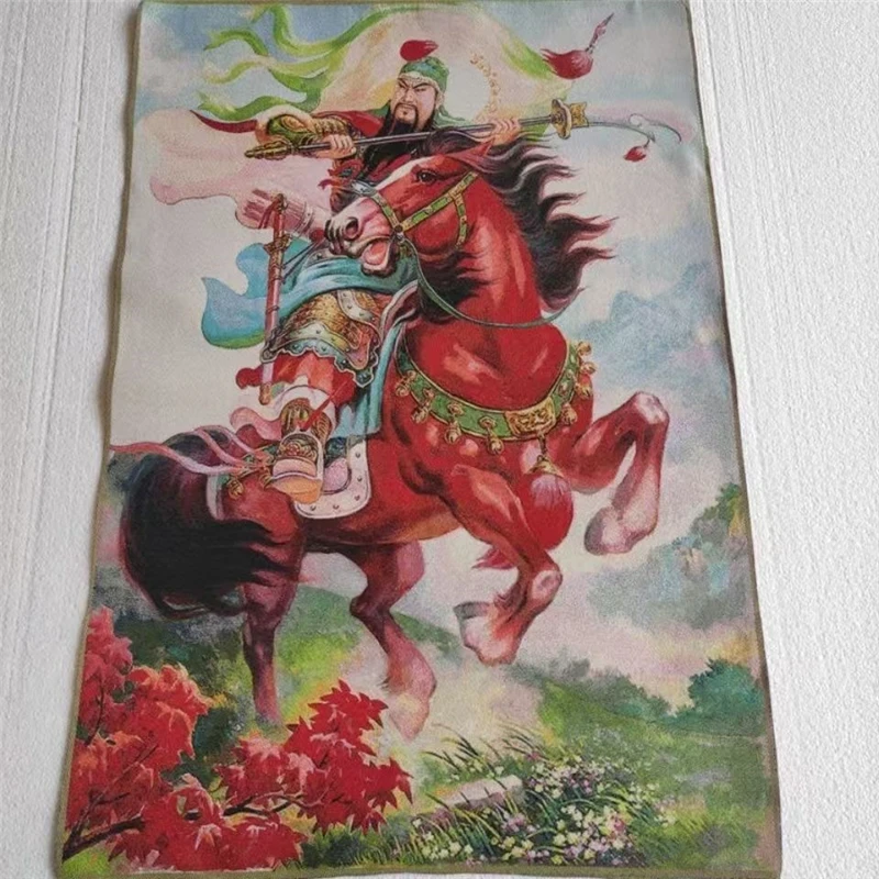 Tangka embroidery fabric painting, Guan Gong riding a warhorse embroidery fabric painting, office decoration painting