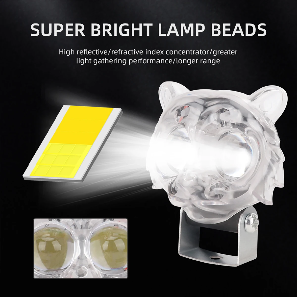 8 Light Modes Motorcycle Led Lens Spotlight Owl Tiger Headlights Motorbikes Scooter Driving Lamp White/Yellow/White Yellow/Red