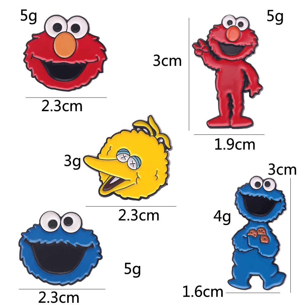 Sesame Street Anime Figure ELMO BIG BIRD COOKIE MONSTER Cute Fashion Brooch Enamel Badge Lapel Pin Backpack Clothes Hat Gift