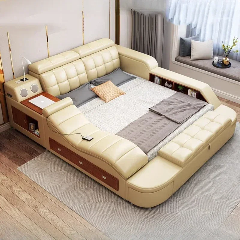 Queen Size Bedroom Double Bed Under Storage Master Multifunctional Modern Double Bed Luxury White Wood Cama Casal Home Furniture