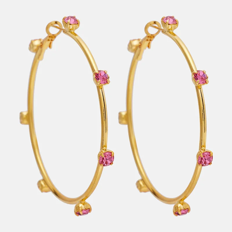 

Ins Fashion Stainless Steel Ruby Ear Hoop Titanium 30/40mm Big Circle Ear Buckle Huggie Earrings Exaggerated Anti-rust Jewelry