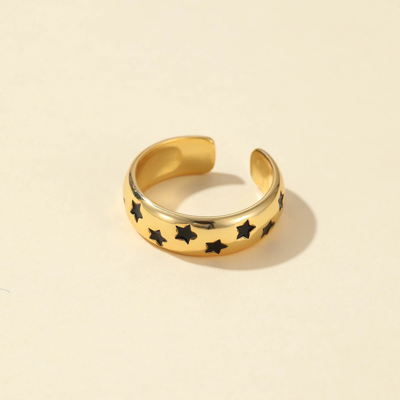 Five-pointed Star Design Open Ring Fashion Luxury Gold Color Copper Ring for Women Jewelry Accessories