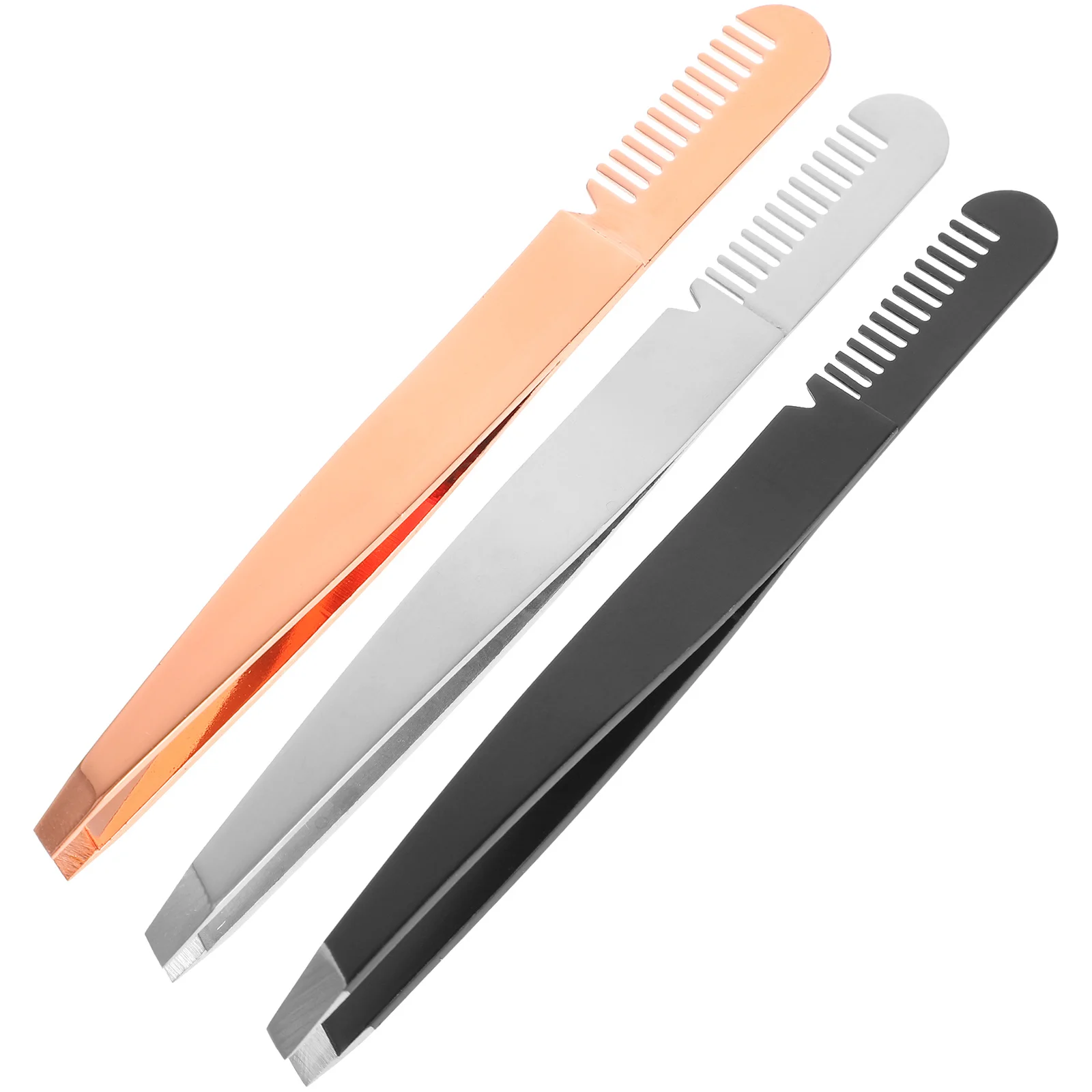 3Pcs Stainless Steel 2 in 1 Tweezer Comb Eyebrow Tweezers for Women Eyebrow Trimming False Eyelashes Double Eyelid Clip Makeup