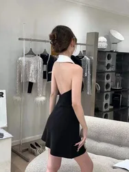 New 2024 Summer Women Hot Girl Backless Short Dress Knitted Slim Fit V-Neck Embroidery High Street Chic Stunning Fashion Design