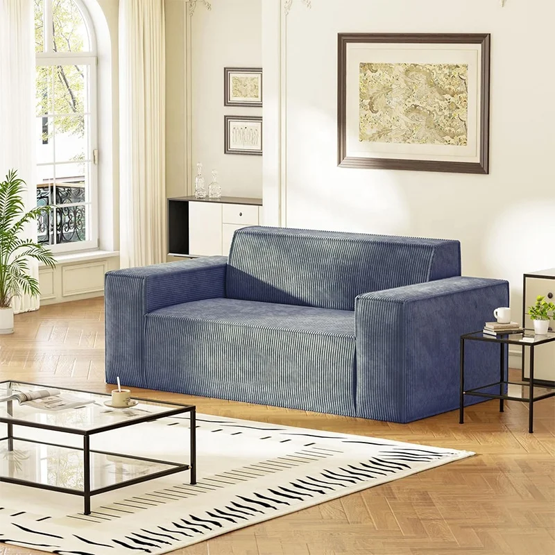 #Modern Navy Blue Corduroy Modular Sofa Bed with Dual Foam Layers Convertible Lazy Sleeper Couch for Living Room Guest Room