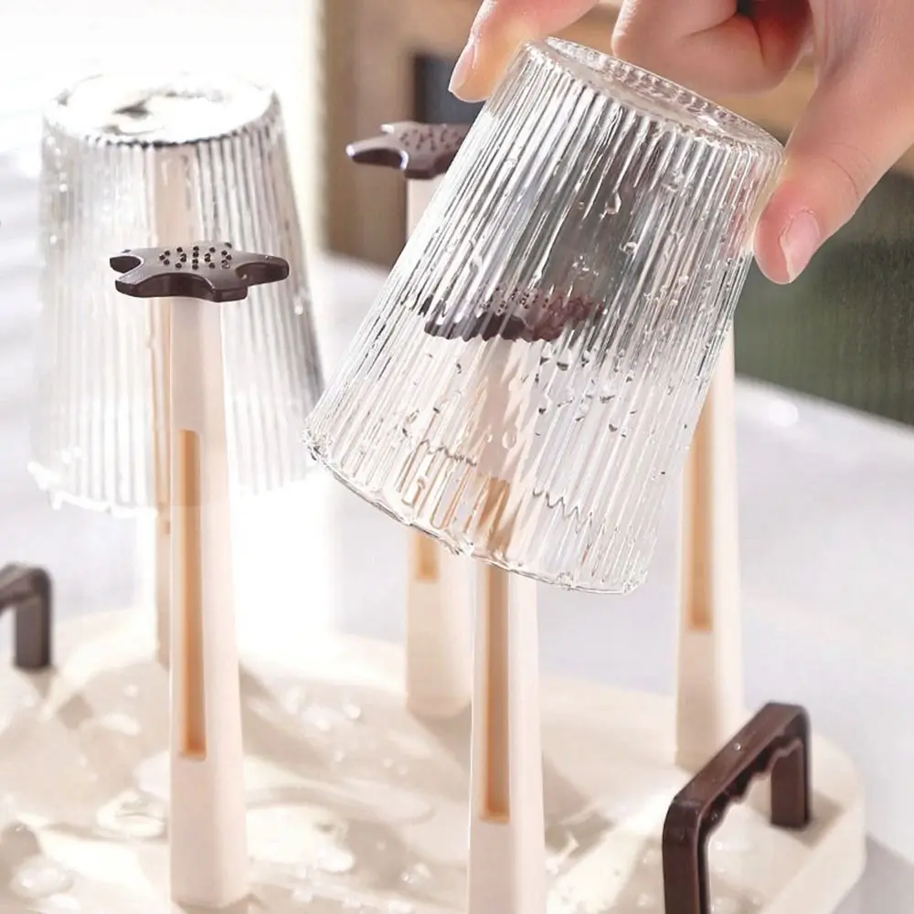 Useful Plastic Cup Drying Rack Large Capacity Detachable Glass Cup Storage Rack Dust-proof with Handle Tea Cup Holder Bar