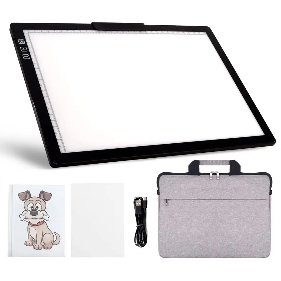 

A4 LED Light Pad with Padded Case, Tracing Light Box w Riser Stands and Paper Clip, 6 Levels of Brightness, Typec Cable, Wireles