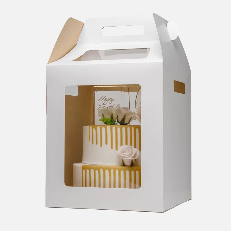 Customized productManufacturers Customized White Tall Cake Boxes With Window Food Grade Recyclable Cake Packaging For Party Wedd