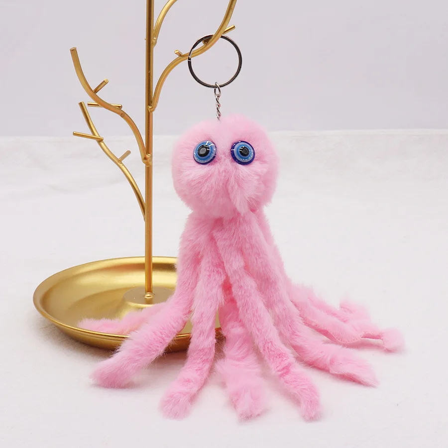 Cartoon Plush Octopus Keychain Blue Pink Multicolor Sea Animal Doll Pendant Toy Funny Hairy Key Chain Ring for Women Kids Gift
