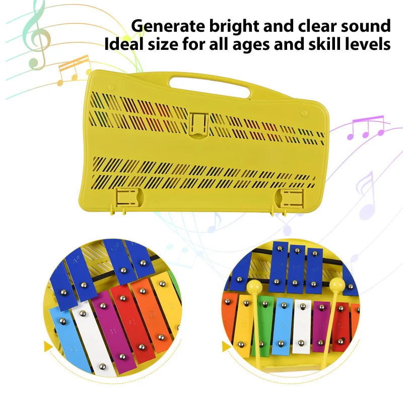 25 Notes Glockenspiel Xylophone Colorful Metal Keys Percussion Musical Instrument with 2 Mallets Handheld Case Gift for Beginner