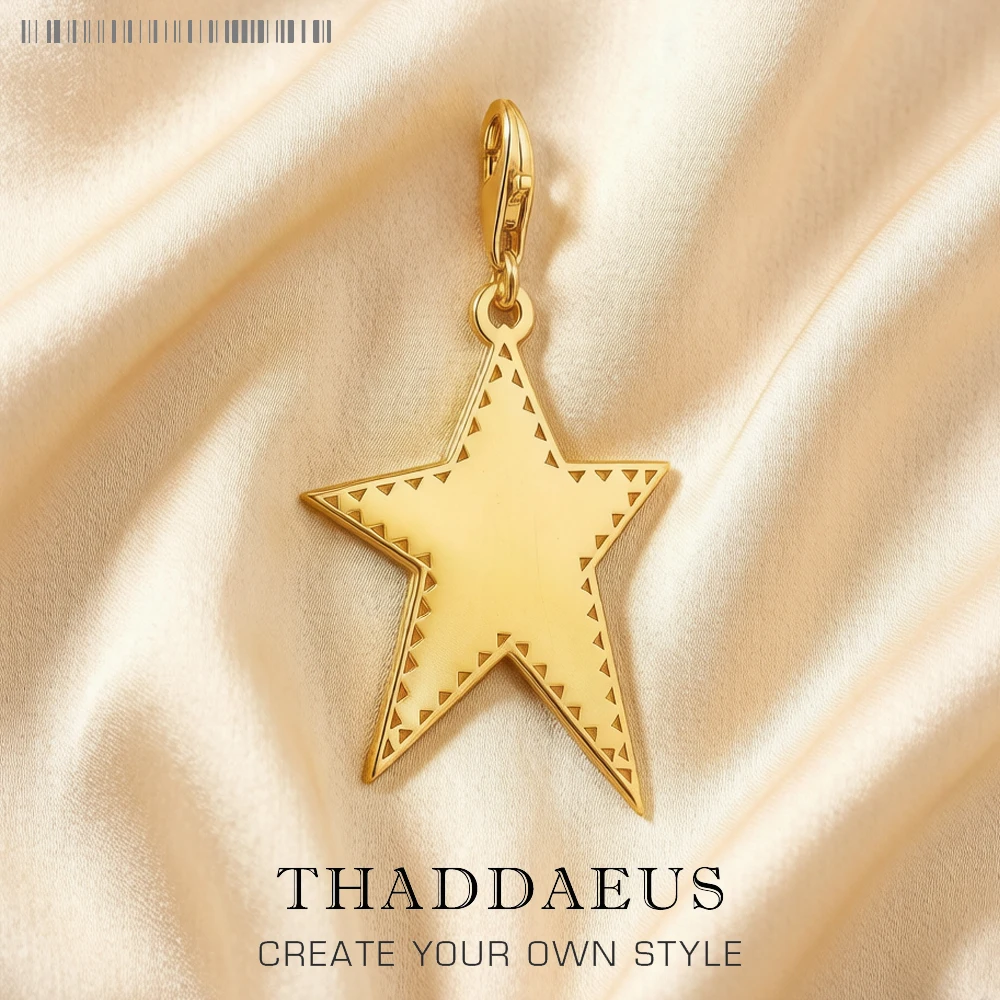 Golden Star Dangle Charm Pendant Brand New 925 Sterling Silver Rock Gift For Women Men Jewelry