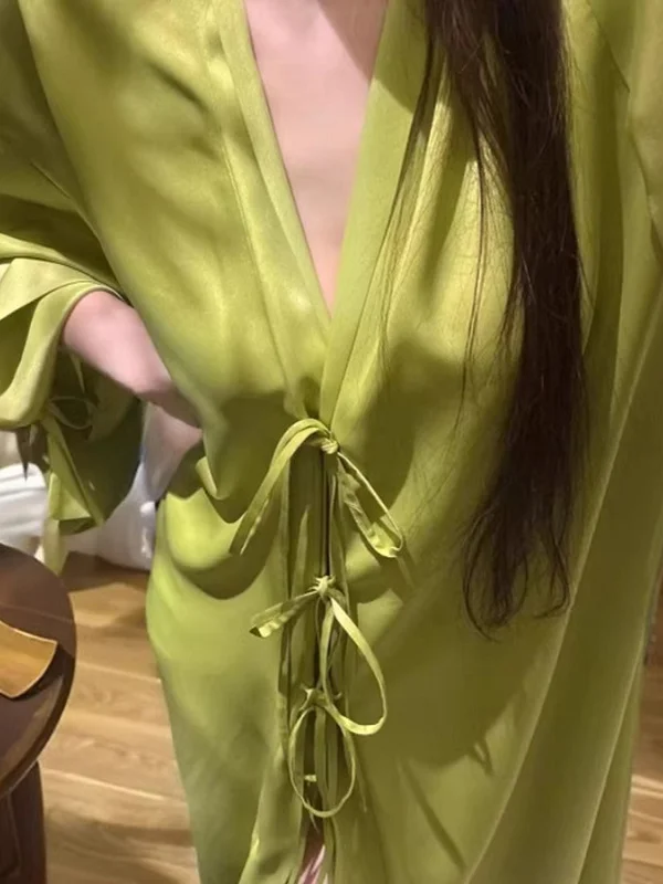 Lightweight Long Sleeve Ice Silk Open Cardigan Robe Women Summer Skin-friendly Cool Large Size Mid-length Loose Home Clothes