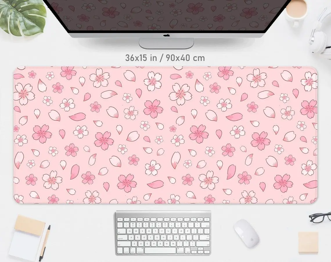 

Cherry Blossom Mouse Pad Kawaii Pink Mousepad,Cute Pastel Anime Aesthetics Strawberry,small Mouse Pad Large Big Gaming Deskmat