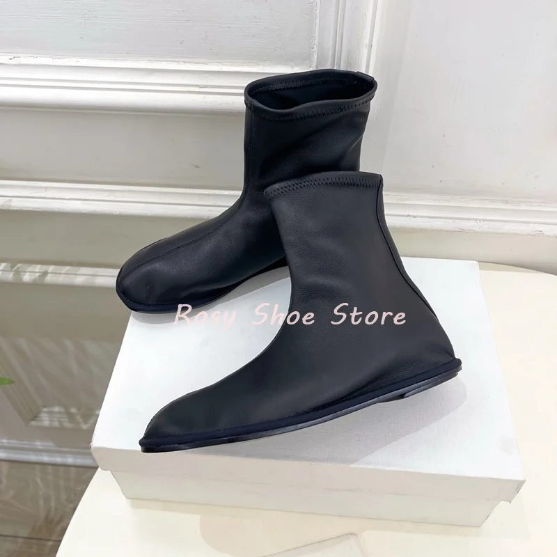 Concise Round Head Soft Flat Ankle Boots Autumn Winter Versatile Slip On Slim Elastic Short Boots Fashion Elegant Women's Boots