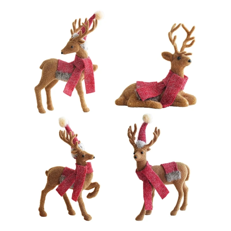 Saisonale Weihnachts-Hirschfigur mit rotem Schal und Geweih-Design, 3 x – Detail 1