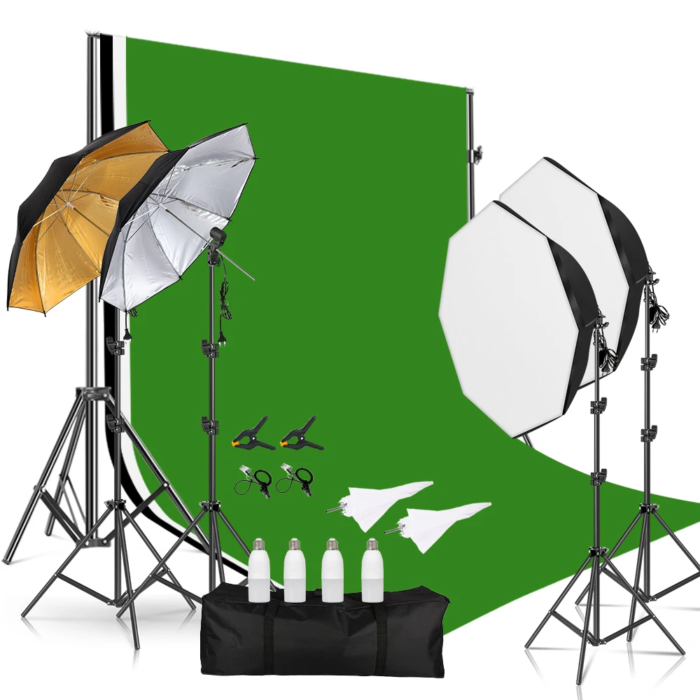 4pcs Light Bulbs Soft Box Continuous Lighting System Photos Studio Kit Professional Photography Equipment With 4pcs Umbrella