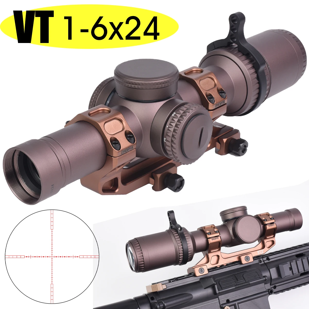 

Тактический прицел VT 1-6x24 2-го поколения с красной подсветкой PTCAG, крестообразной оптикой, высокой четкостью и антисейсмической защитой для винтовки