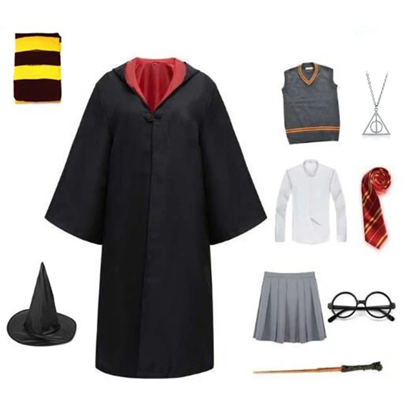 Children Men Women Wizard House Robe Cloak Cosplay Magic School Uniform Sweater Wand Master Pastor Granger Halloween Costume