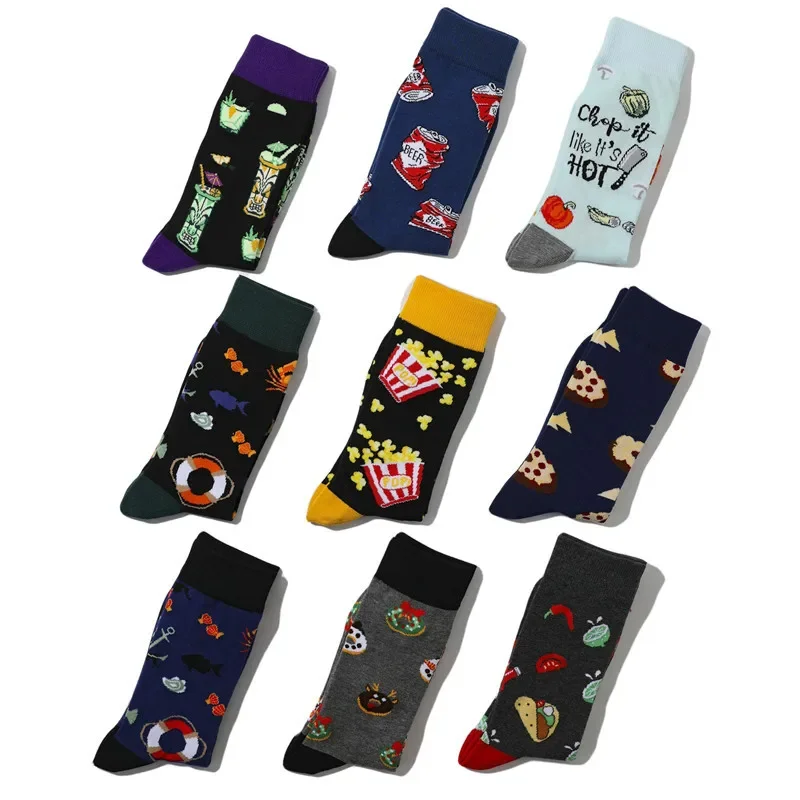 Fashionable and Colorful Casual Cotton Men's Socks Food Series: Donuts, Avocado, Sushi, Happy and Fun Men's Socks Airdrop