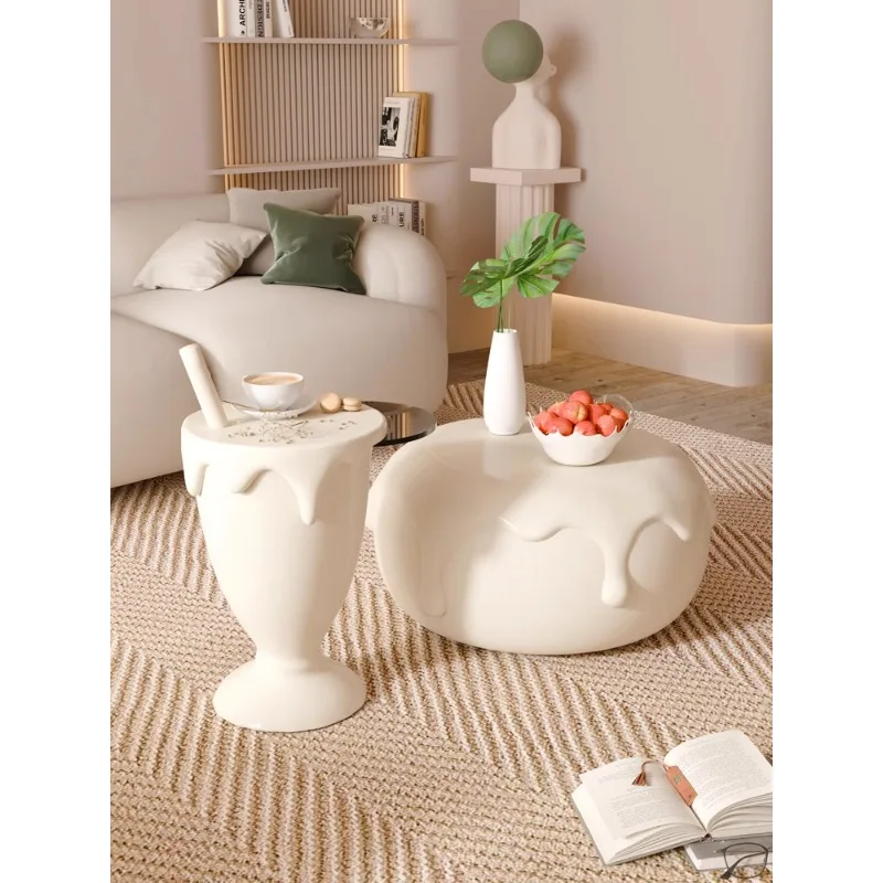 Coffee table round combination small apartment, living room household creative cream wind tea table special-shaped tea table