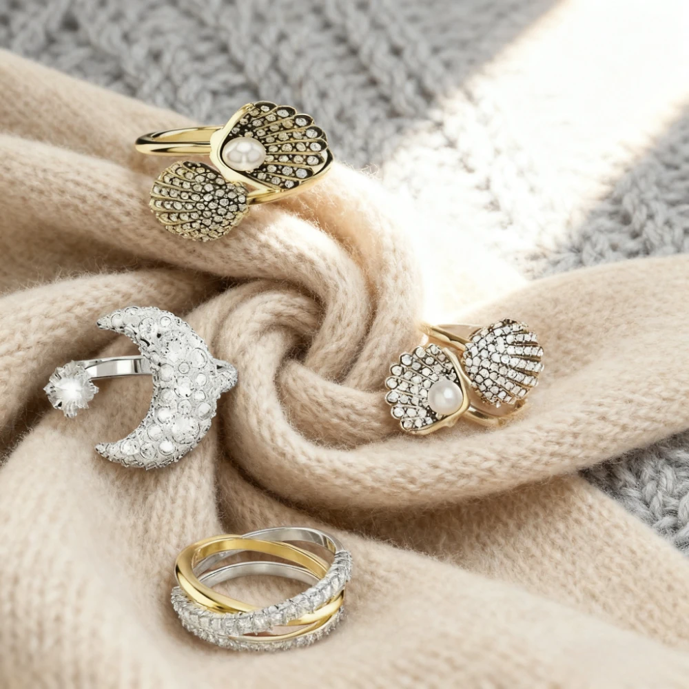 

2025 Trendy Jewelry High - quality Zircon Moon - shaped Open - mouth Couple Pairing Ring, Fashionable & Exquisite