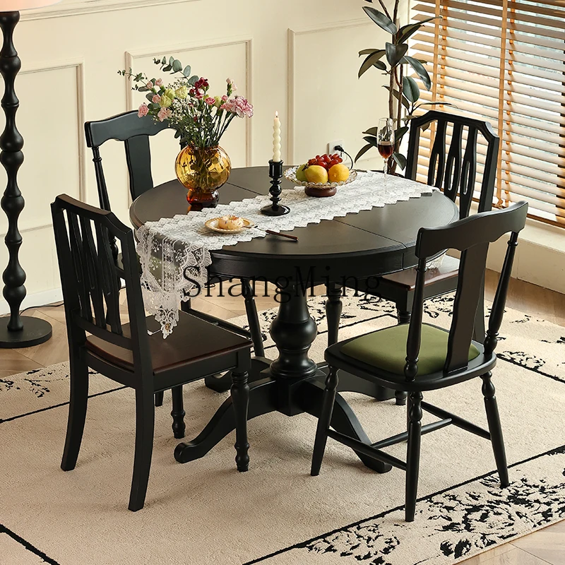 

SM retro solid wood retractable dining table medium and small household dining table medium antique dining table