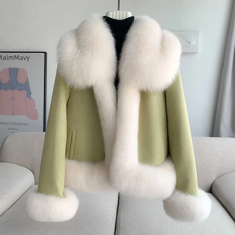 2024 Winter New Faux Fur Coat Fashion Temperament Women's Warm Down Coat Female Short Fur collar Thicken Parker Outwear Tops