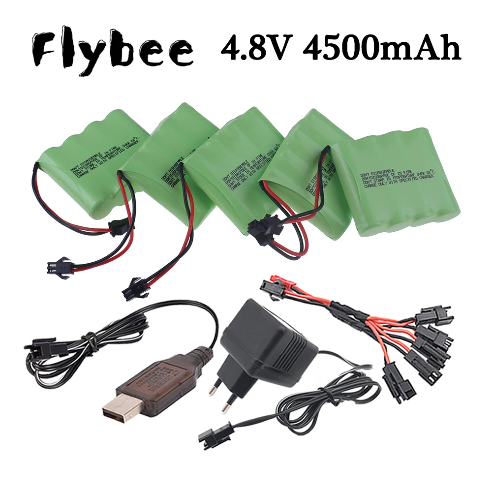 Upgrade 4.8 V 4500Mah Batterij En Oplader Sets Voor Rc Speelgoed Auto 'S Tanks Robots Boten Kanonnen Ni-Mh/Nimh Aa 3000Mah 4.8 V Batterij Pack