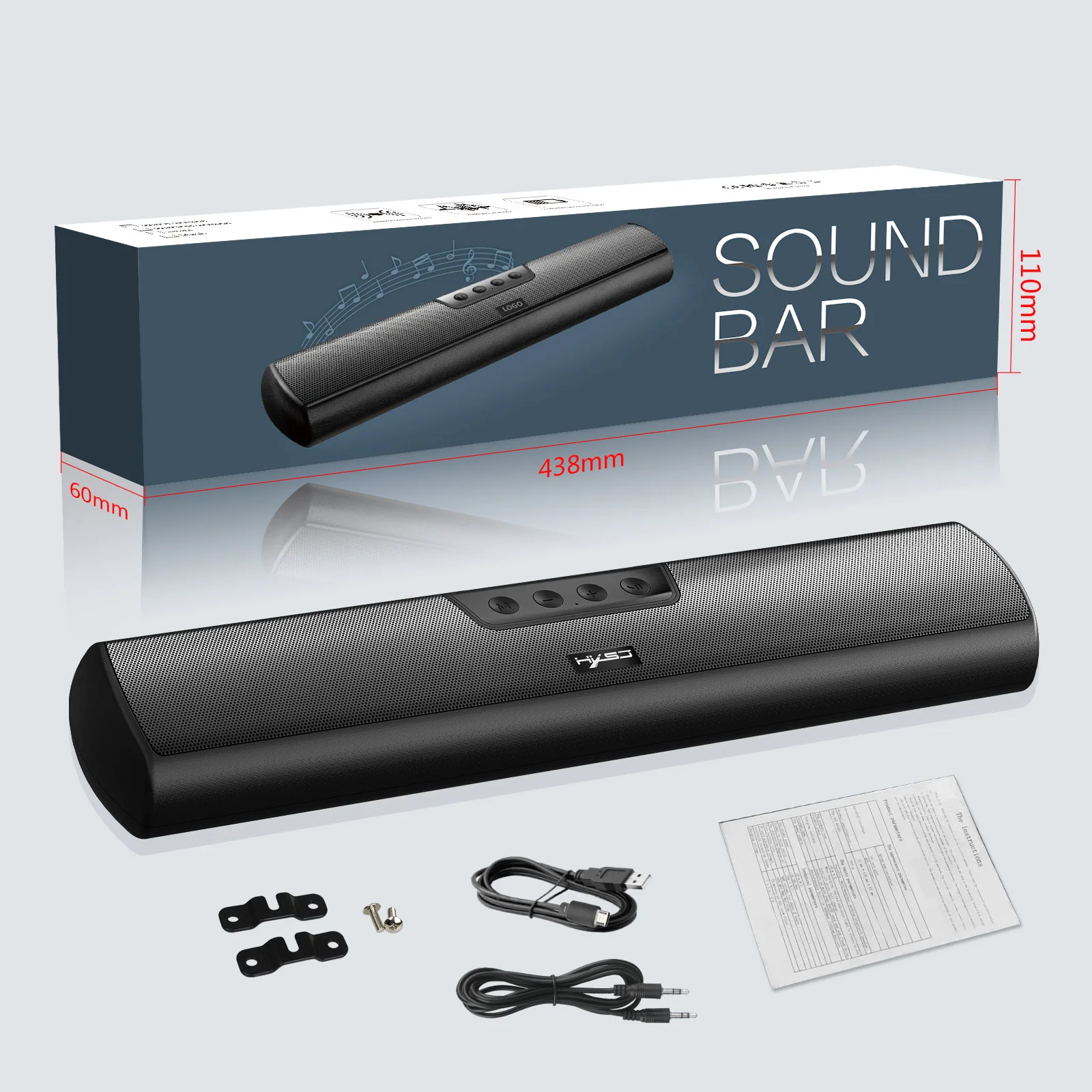 HXSJ Q3 nero Bluetooth 5.0 altoparlante Wireless/cablato altoparlante Stereo da 3600mAh integrato per proiettore PC Laptop Phone Computer