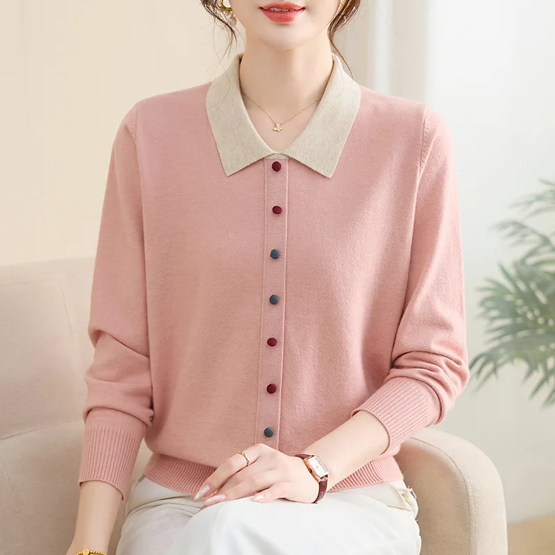 

Pull Femmes Tendances, весенне-осенняя женская одежда на пуговицах, трикотаж с длинными рукавами, джемпер, пуловер, женский свитер, вязаные топы