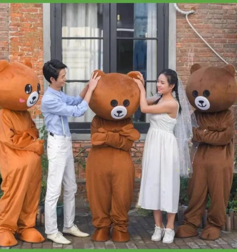 Urso marrom Cartoon Mascote Vestuário, boneca pano Set