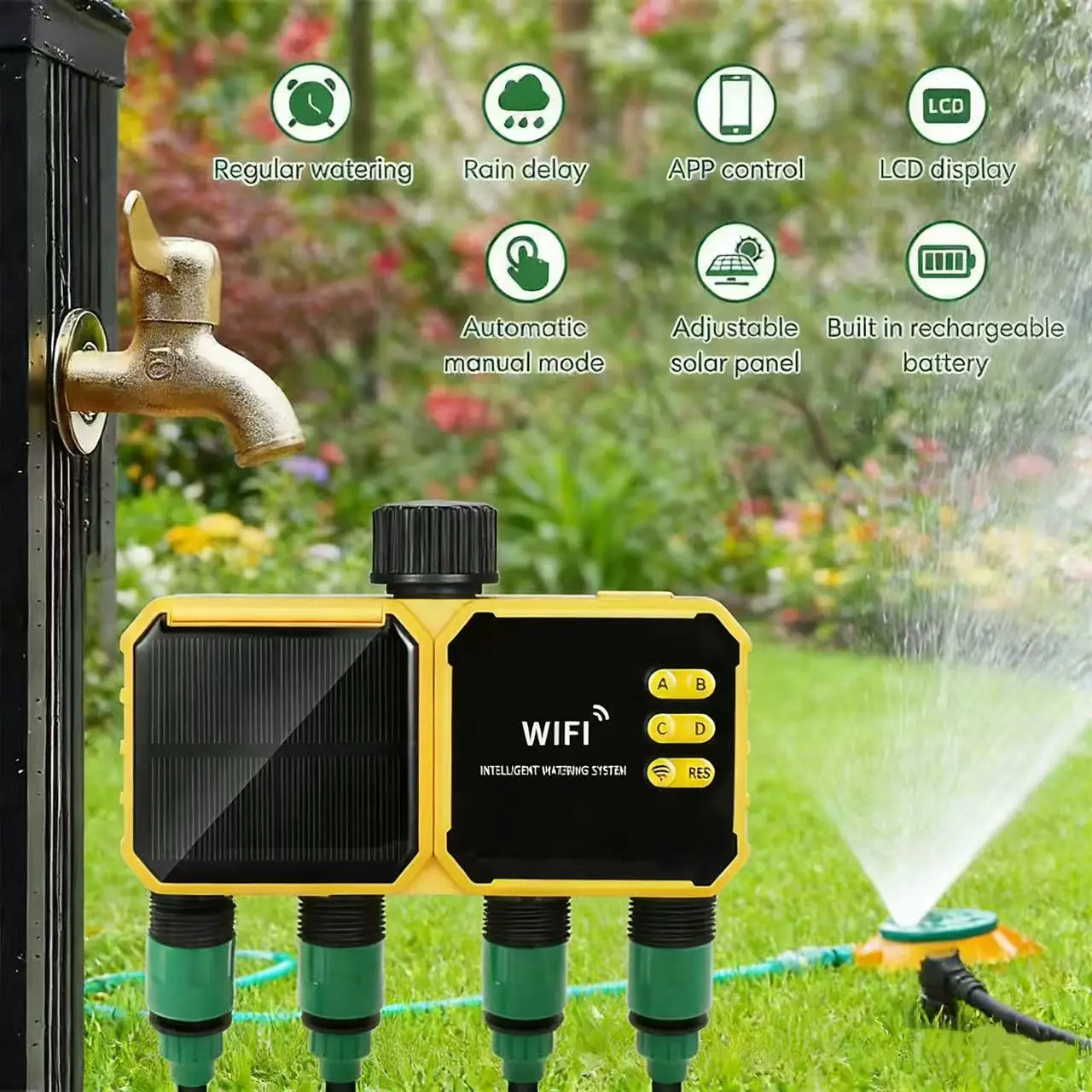 Garden Irrigation Controller 4 Channel Smart Irrigation System App Controlled 4 Zone Water Timer