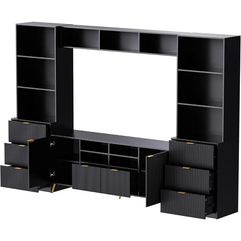 Merax-Multifuncional Entertainment Wall Unit, Media Storage Cabinet, TV Stand, 13 prateleiras, 8 gavetas, 2 armários, 4 peças