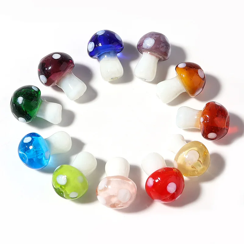 ZW06 10 قطعة 14 مللي متر متعة صغيرة صغيرة الكرتون الملونة بقعة الزجاج رائعة الفطر الخرز الخرز قلادة سوار صنع المجوهرات